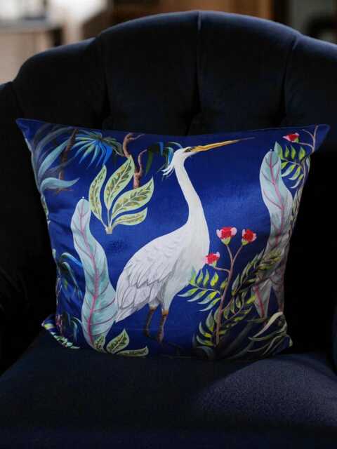 Tropical Heron Velvet Cushion Cover - Navy Blue Decorative Pillow, 16 - image 1