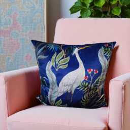 Tropical Heron Velvet Cushion Cover - Navy Blue Decorative Pillow, 16 - thumbnail 2