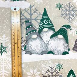 1156. Christmas Dwarfs in Green On Beige 100% Cotton Cushion Cover Various Sizes - thumbnail 3