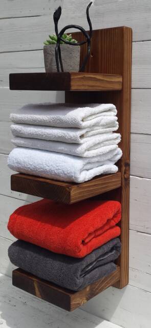 Chunky Rustic Farmhouse Style Home Decor Solid Pine Wood Wooden Towel Ladder/Shelf, Bath Unit Storage Display, Freestanding & Wall Mounted - image 1