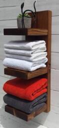 Chunky Rustic Farmhouse Style Home Decor Solid Pine Wood Wooden Towel Ladder/Shelf, Bath Unit Storage Display, Freestanding & Wall Mounted - thumbnail 1
