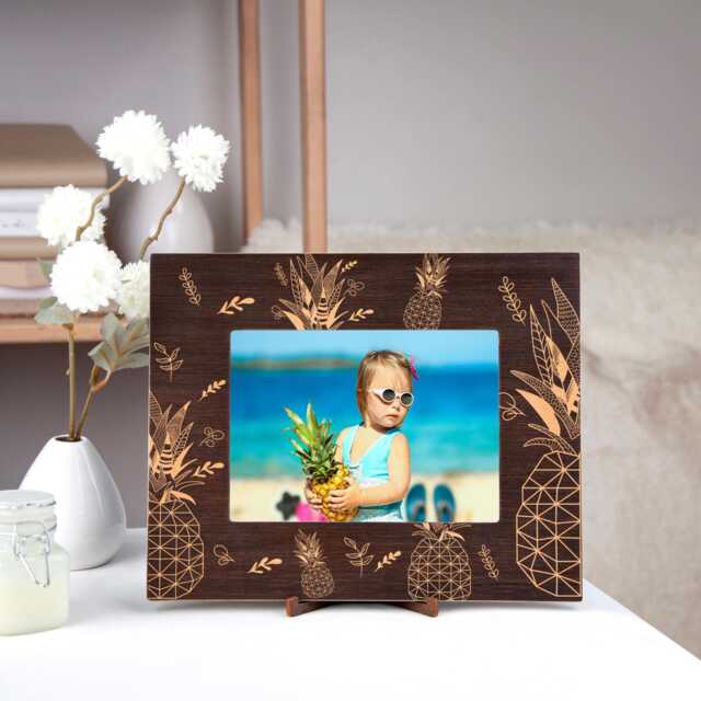 Pineapple Picture Frame Tropical Wood Photo Vacation Gifts Idea For Coworker Engraved Housewarming Gift 4x6 Rustic - image 1