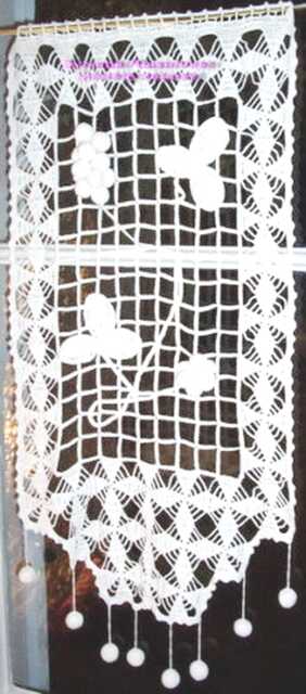 "Crochet Curtain, Handmade, French Craftsmanship, Creation By Sylvette Raisonnier, ""The Grapes" - image 1
