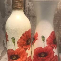 Decoupage Light Up Bottle & Vase Set - Poppy Mother's Day Gift - thumbnail 2