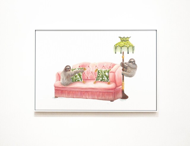 Sloth Art Print Funny Sloths On Vintage Chesterfield Couch - A3 - image 1