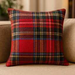 100% Wool Tartan Cushion Cover Scottish Style, Double-Stitched Edge - thumbnail 3