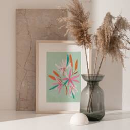 A3-A4-A5 -Mint Flower Art Print -Floral Painting - Floral Illustration -Bedroom Wall Unframed -Painterly Mint - thumbnail 3