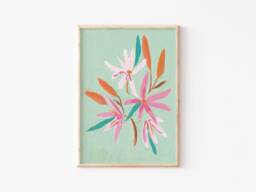 A3-A4-A5 -Mint Flower Art Print -Floral Painting - Floral Illustration -Bedroom Wall Unframed -Painterly Mint - thumbnail 1