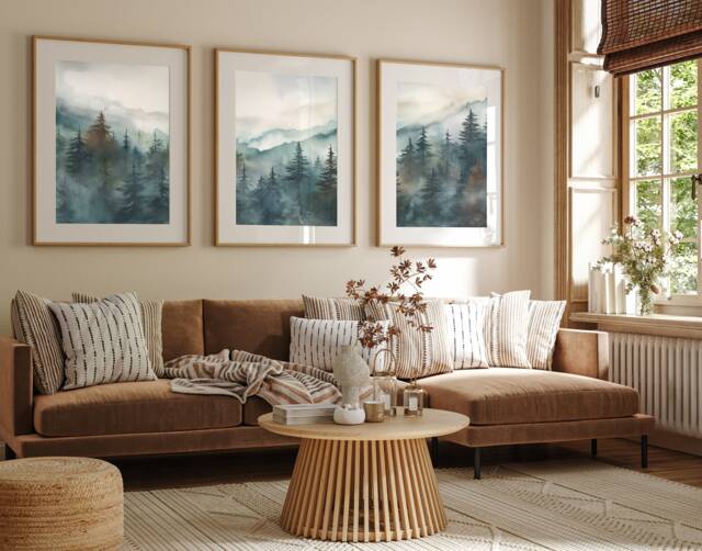 Watercolour Landscape Abstract Wall Art Prints, Green Art, Set Of 3 Decor, A1 - image 1