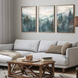 Watercolour Landscape Abstract Wall Art Prints, Green Art, Set Of 3 Decor, A1 - thumbnail 2