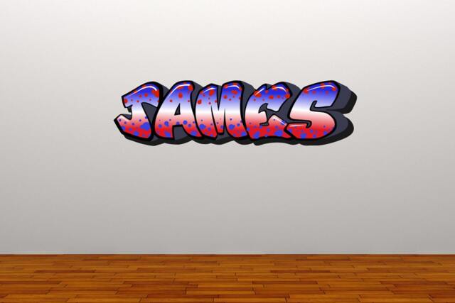 Personalised Graffiti Name Decal Red White Blue Full Colour Kids Wall Sticker Teenager Bedroom - image 1