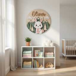 Personalized Woodland Rabbit Name Sign, Nursery Decor, 3D Wood Baby Custom Room Wall Art, Cute Forest Animal Decor - thumbnail 2