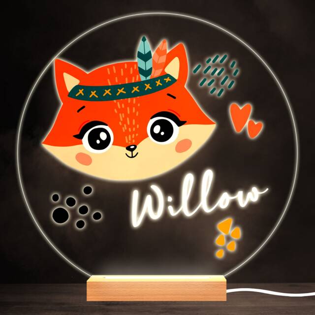 Cute Boho Fox Colourful Round Personalised Gift Warm White Led Lamp Night Light - Bedroom - image 1