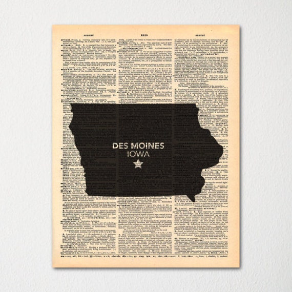 Iowa Custom City-state Dictionary Art Print/Vintage Paper