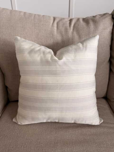 Gray Striped Pillow Cover - Neutral Home Decor Cotton 16x16 Square - image 1