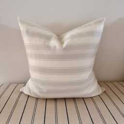 Gray Striped Pillow Cover - Neutral Home Decor Cotton 16x16 Square - thumbnail 3