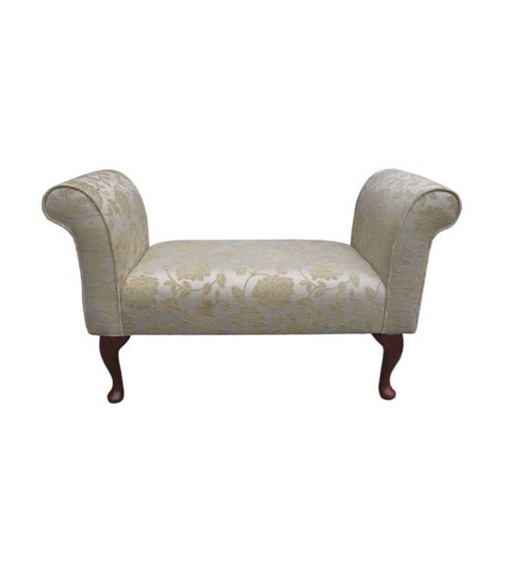 Gold Floral Small Window Seat - Traditional Chenille Bed End Bench Handmade in Britain - image 1
