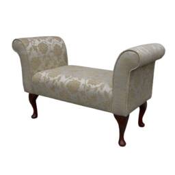 Gold Floral Small Window Seat - Traditional Chenille Bed End Bench Handmade in Britain - thumbnail 2