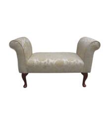 Gold Floral Small Window Seat - Traditional Chenille Bed End Bench Handmade in Britain
