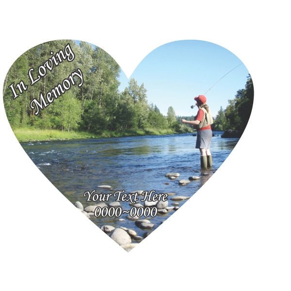 Fishing 02 in Loving Memory Full Color Heart 005 Custom Vinyl Wall Decal Or Car Sticker - Ilmfullcolorheart005Et