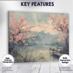 Blossom Tree Mountain Lake Spring Landscape Japanese Inspired Canvas Wall Art Print Decor Picture Ready To Hang - thumbnail 1