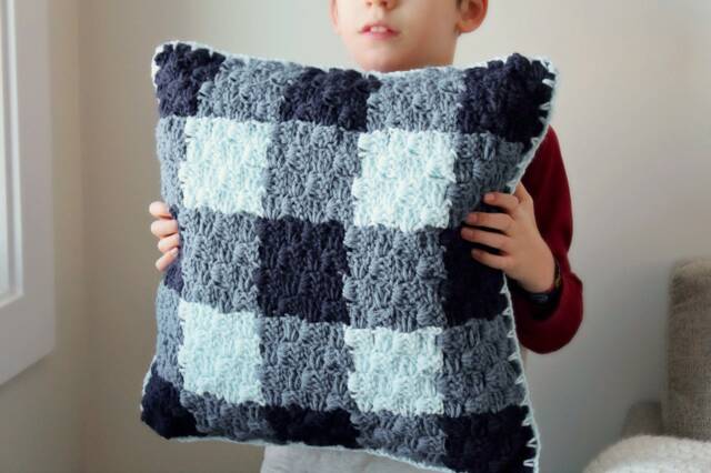 Gingham Crochet Pillow Cover Pattern - C2C Design - Digital Download - image 1