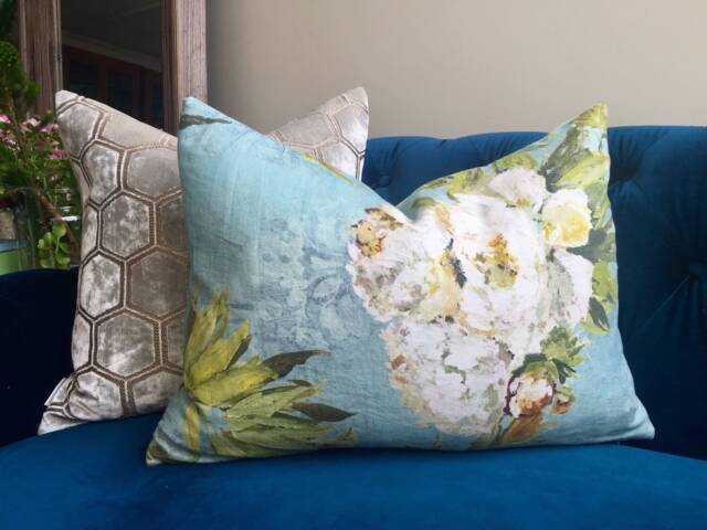 Just Finished Cover in Designers Guild Linen Floreale Grande Celadon, 18x24Inch - image 1