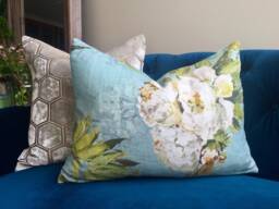 Just Finished Cover in Designers Guild Linen Floreale Grande Celadon, 18x24Inch - thumbnail 1