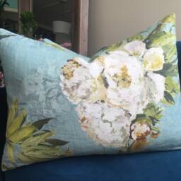 Just Finished Cover in Designers Guild Linen Floreale Grande Celadon, 18x24Inch - thumbnail 2