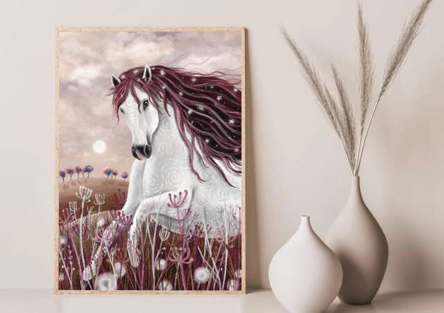 A3 A4 Horse Art Print - Wall Art Woodland Forest Animals Nursery Equestrian White Decor - image 1