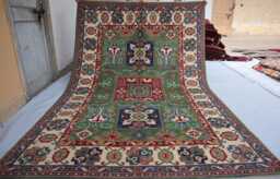 6x9 Greenish Ekash Afghan Area Rug, Kazak Hand Knotted New Luxury Rug - Medallion Turkish Geometric For Livingroom