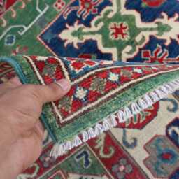 6x9 Greenish Ekash Afghan Area Rug, Kazak Hand Knotted New Luxury Rug - Medallion Turkish Geometric For Livingroom - thumbnail 4