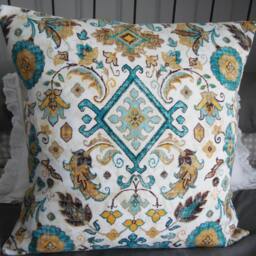 Dhurri Print Pillow Cover Teal, Gold, & Mustard Accent - thumbnail 4