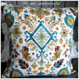 Dhurri Print Pillow Cover Teal, Gold, & Mustard Accent