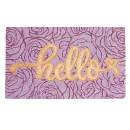 Large Embossed Coir Doormat 45 X 75cm Hello Roses Print Natural Coconut Dirt Trapper Non-Slip Mat - thumbnail 1