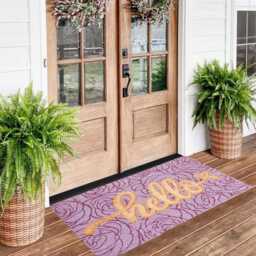Large Embossed Coir Doormat 45 X 75cm Hello Roses Print Natural Coconut Dirt Trapper Non-Slip Mat - thumbnail 3