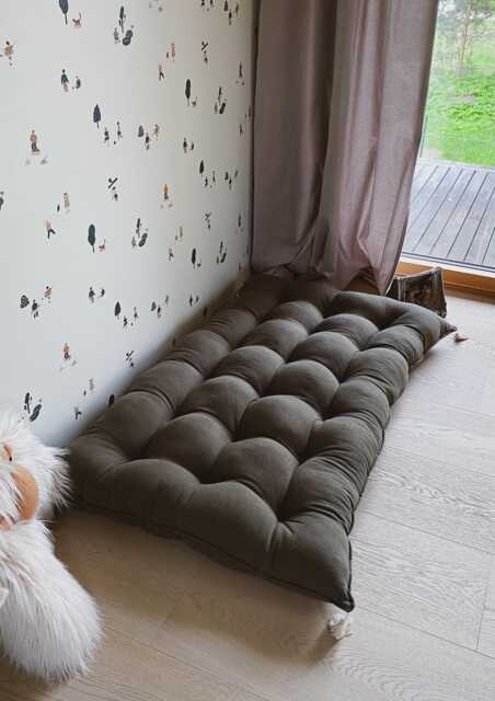 Boho Tufted Linen Floor Cushion With Cotton Tassels Comfy Seating, Kids Pillow - image 1