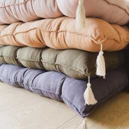 Boho Tufted Linen Floor Cushion With Cotton Tassels Comfy Seating, Kids Pillow - thumbnail 3