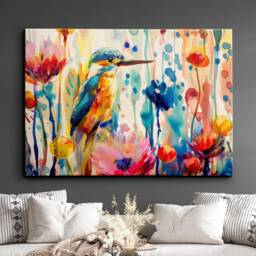 Colorful Kingfisher Abstract Bird Oil Painting Splatter Pet Animal Wall Art Framed Canvas Poster Print Home Living Room Decor Gift Idea - thumbnail 1