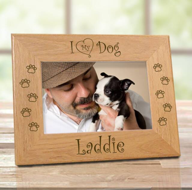 Personalized Dog Mom Picture Frame, Custom Wood Single Or Multiple Pups Display, Engraved Fur Baby Photo Holder, Cute Pet Lover Present - image 1