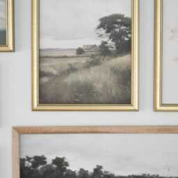 European Countryside Watercolor Print - Rustic Barn, Field Scene - thumbnail 2