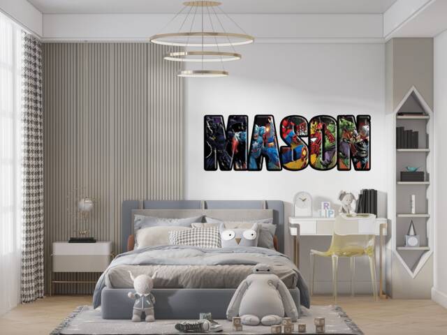 Personalized Superhero Wall Stickers Custom Name Children's Popular Characters Room Decorations Removable Decal Home Decor Art Mural - image 1