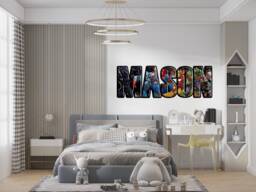 Personalized Superhero Wall Stickers Custom Name Children's Popular Characters Room Decorations Removable Decal Home Decor Art Mural - thumbnail 1