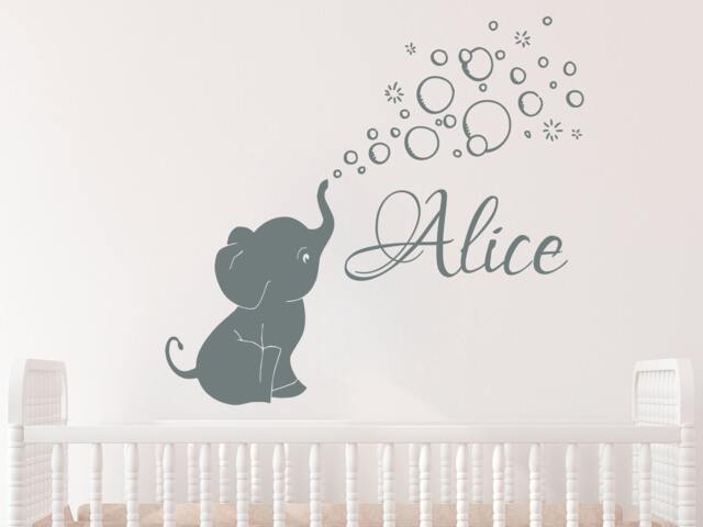 Wall Decal Baby Girl Name Personalized Elephant Decals Nursery Decor Custom Vinyl Sticker Bubble Ms906 - image 1