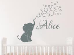 Wall Decal Baby Girl Name Personalized Elephant Decals Nursery Decor Custom Vinyl Sticker Bubble Ms906 - thumbnail 1
