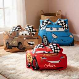Personalized Lightning Mcqueen Pillows, Cushions With Name, Cars Pixar Pillow, Decorative Pillows For Kids Rooms, Race Car Shaped Pillow - thumbnail 1