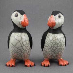 standing Puffin - Small Ceramic Raku Fired Sculpture - thumbnail 4