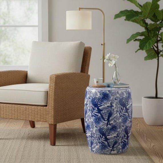 Blue & White Porcelain Parrot Living Room Table - image 1