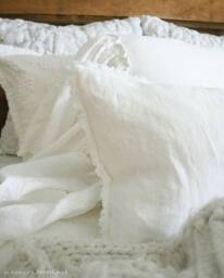 White Linen Long Lumbar Throw Pillow Cover With Fringed Edge Custom Size - thumbnail 1