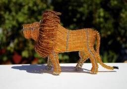 Handmade Beaded Lion Sculpture, African Decor, Wire Art - thumbnail 1